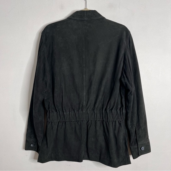 Jones New York Leather Field Jacket Women’s size Large Black Nubuck Button Front - Picture 3 of 8